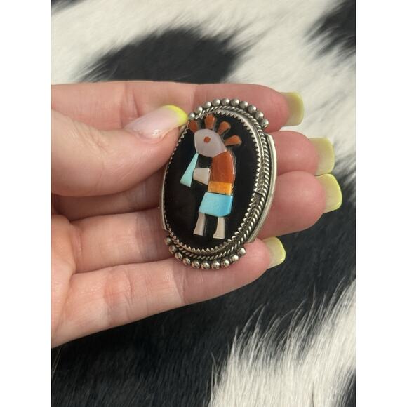 Zuni Native American Sterling Pin Pendant Kokopelli Turquoise Coral Bev Estate - Picture 2 of 10